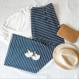 Navy & White Striped Sailor Wide Leg Pants